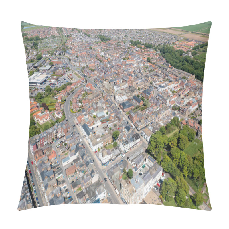 Personality  Aerial Photo Of The Beautiful Town Of Filey In Yorkshire The UK, Showing The Sandy Beach Front And The Residential Housing Estates On A Sunny Summers Day Pillow Covers