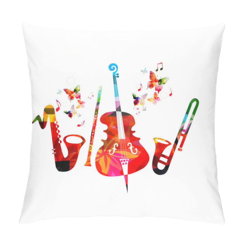 Personality  Silhouettes Of Jazz Music Instruments On Abstract Background With Butterflies Isolated On White Pillow Covers