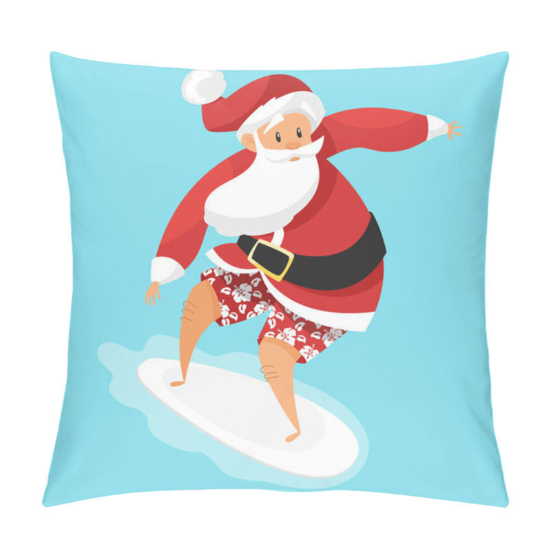 Personality  Vector Cartoon Style Illustration Of Santa Surfer. Pillow Covers