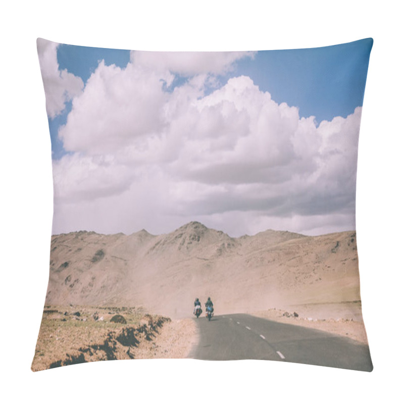 Personality  Two Motorcyclists On Mountain Road In Indian Himalayas, Ladakh Region  Pillow Covers