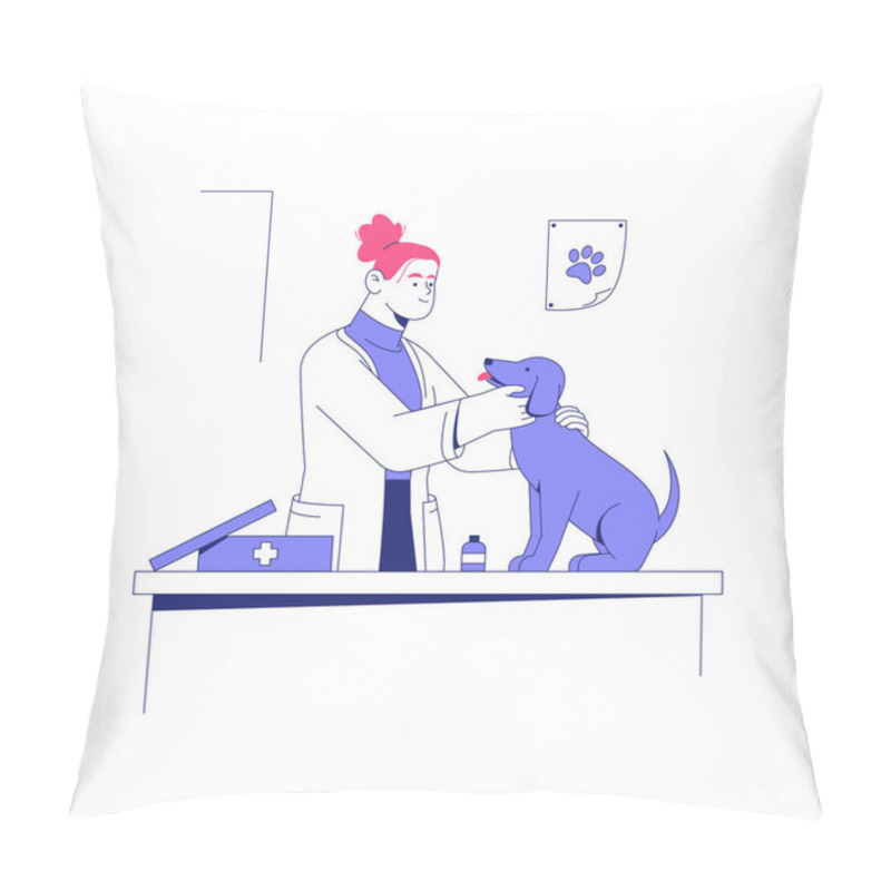 Personality  Female Veterinarian In A Lab Coat Examining A Sitting Dog On A Veterinary Table, Emphasizing Pet Care And Animal Health In A Clinical Setting. Pillow Covers