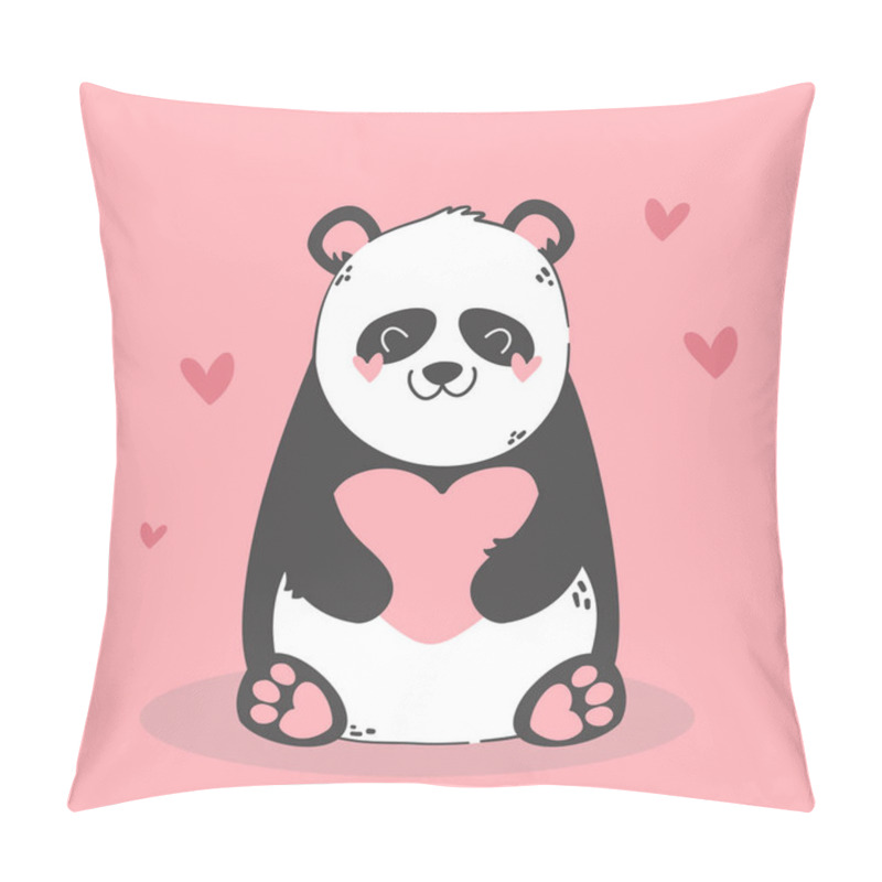 Personality  Cute Funny Cartoon Panda In Love. Animals Character With Hearts. Valentine Day Romantic Drawing. Kids Baby Design. Pillow Covers