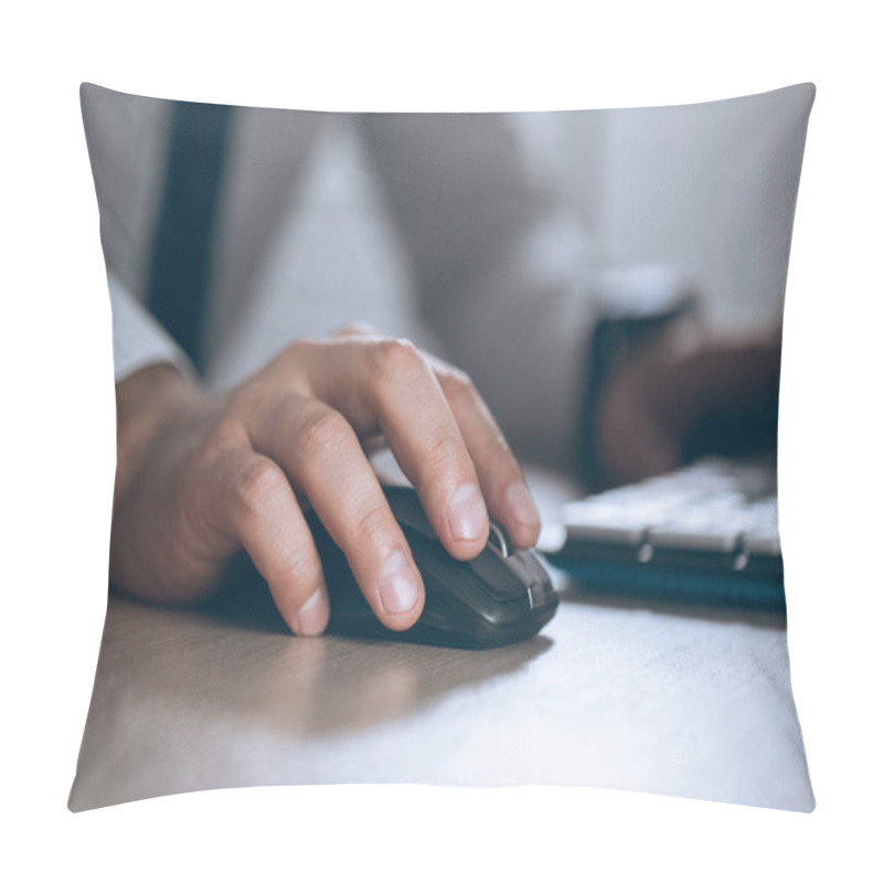 Personality  Hand On Mouse. Businessman Computer. Business Success, Contract And Important Document, Paperwork Or Lawyer Concept. Man In Office. Pillow Covers