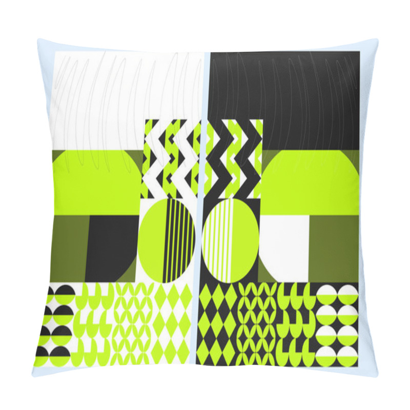 Personality  On One Side, A Bright, Almost Neon Green Dominates Against A Stark White Background, While The Other Side Mirrors The Composition With The Same Green Set Against Deep Black. Pillow Covers