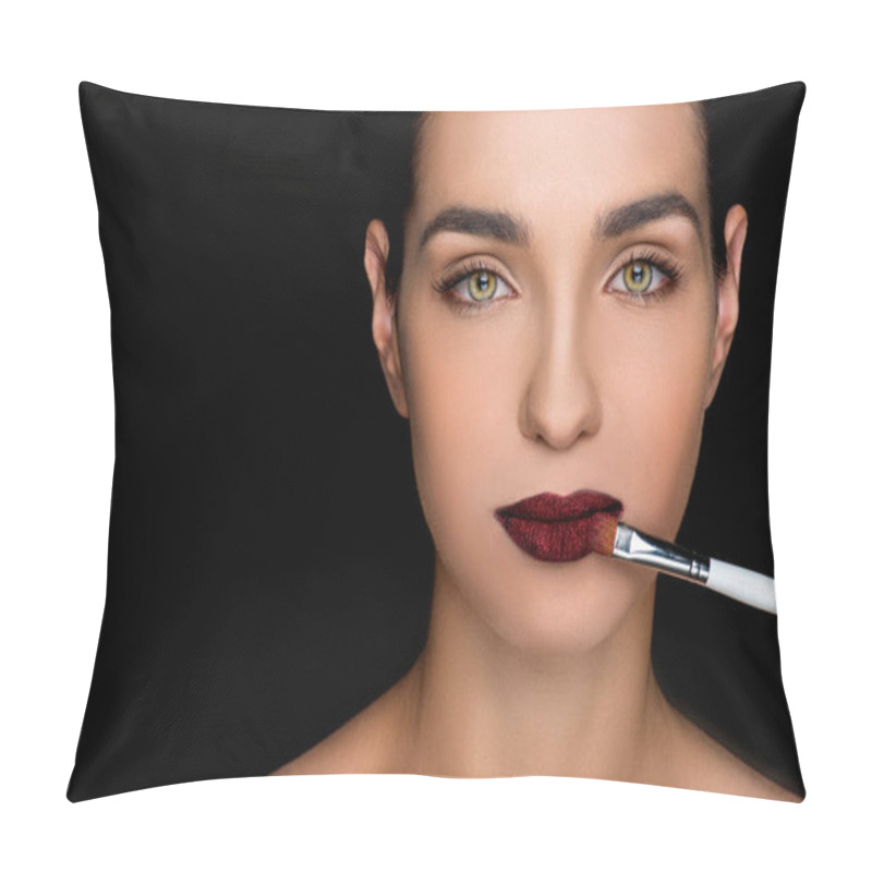 Personality  Woman Applying Dark Lipstick  Pillow Covers