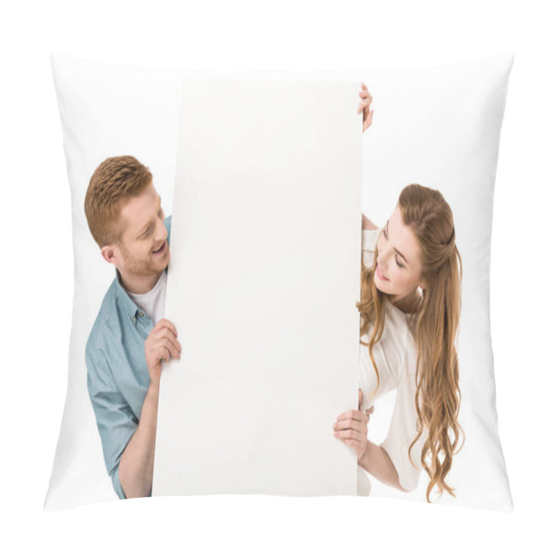 Personality  Couple Holding Blank Banner Pillow Covers