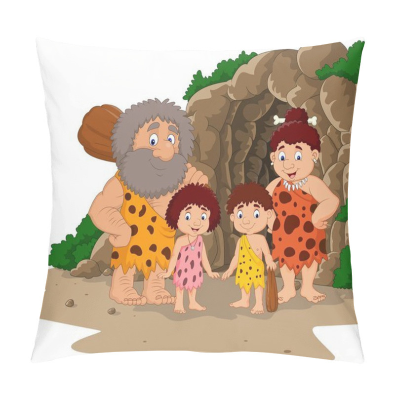 Personality  Cartoon Caveman Family With Cave Background Pillow Covers