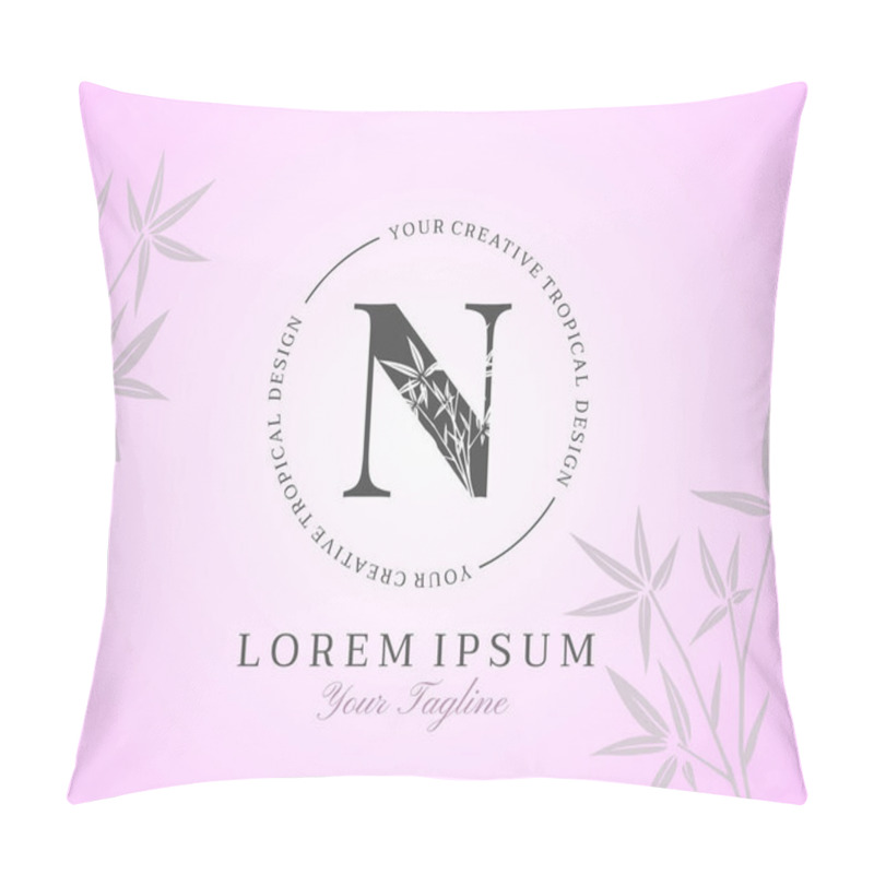 Personality  Feminine Letter N Logo With Bamboo Leaves Texture Design Logo Icon. Creative Tropical Beauty Alphabetical Nature Logo Template. Pillow Covers