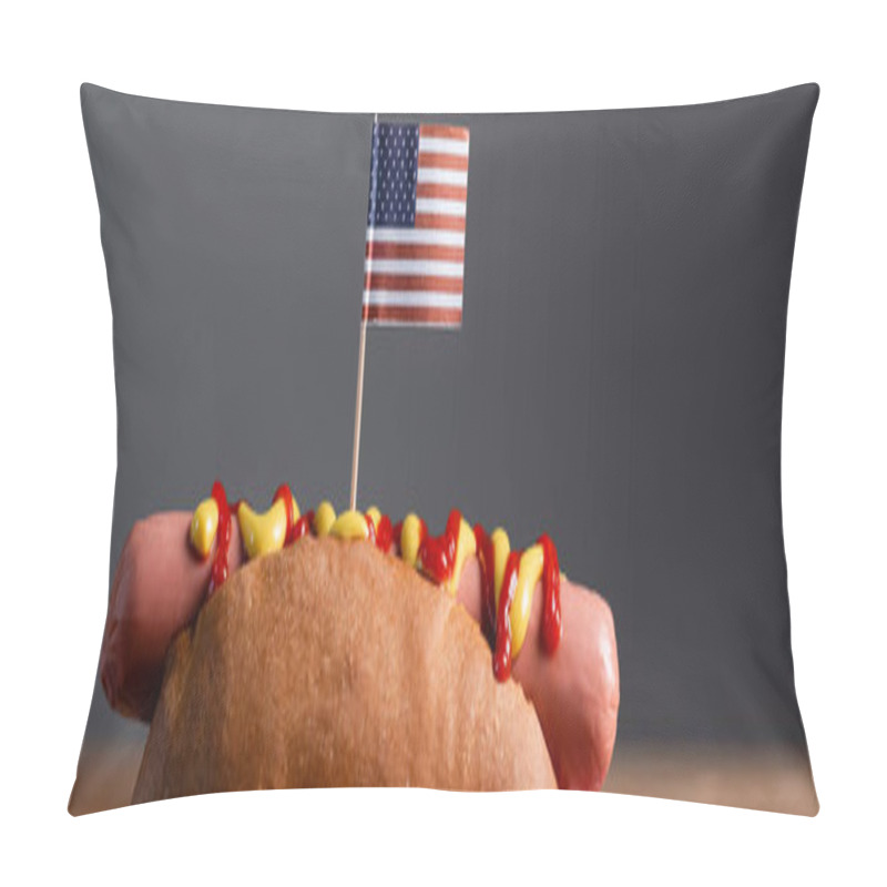 Personality  Delicious Hot Dog With Small Usa Flag Isolated On Grey, Banner Pillow Covers