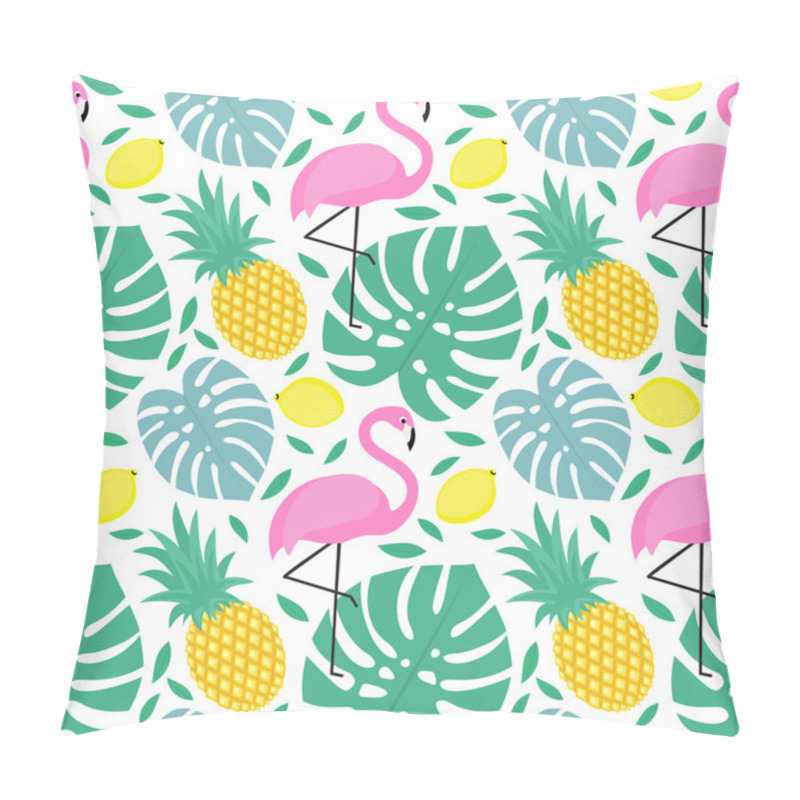 Personality  Seamless Pattern With Flamingo, Pineapple, Lemons And Green Palm Pillow Covers