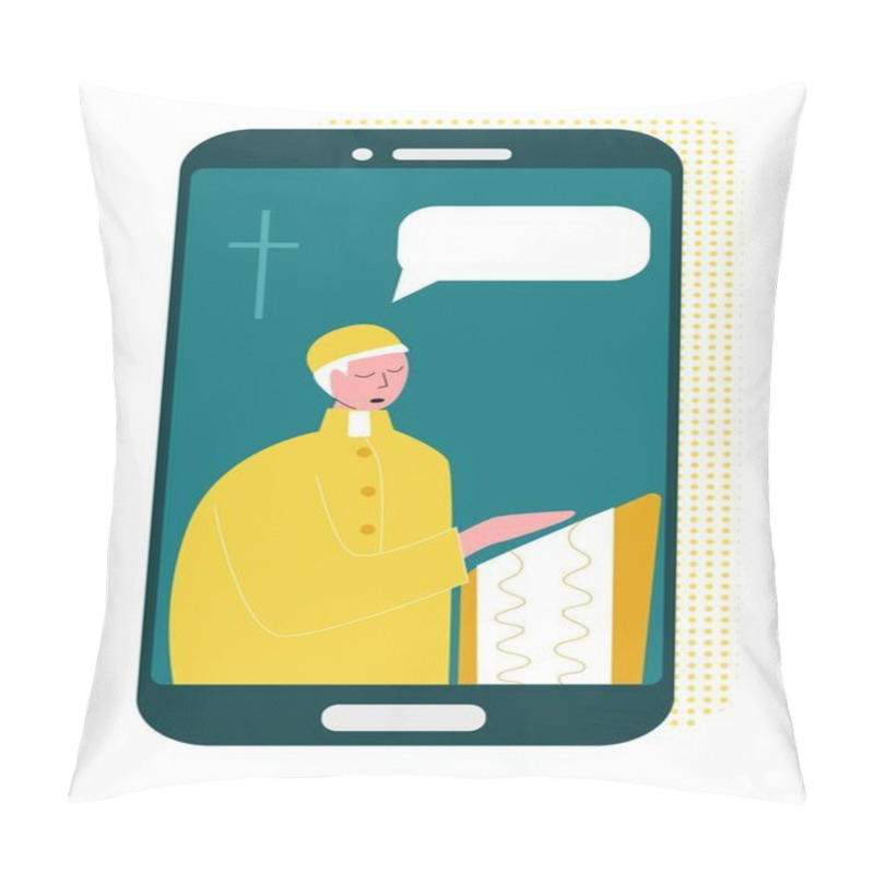 Personality  Vector Flat Illustration Priest Who Prays Over Bible Online Pillow Covers