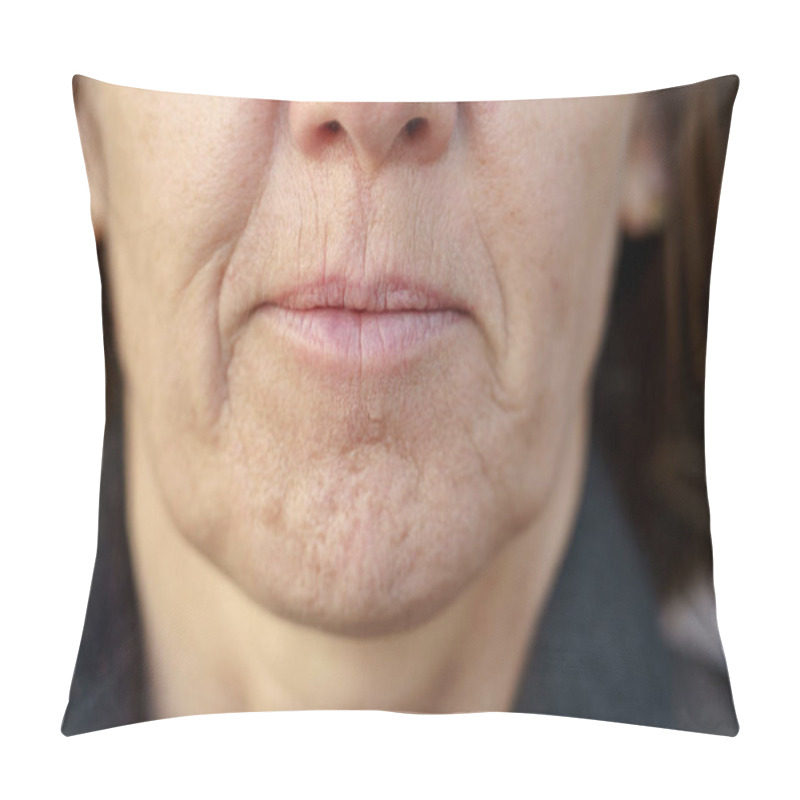 Personality  Close Up Detail Of The Chin Of A Middle-aged Woman Pillow Covers