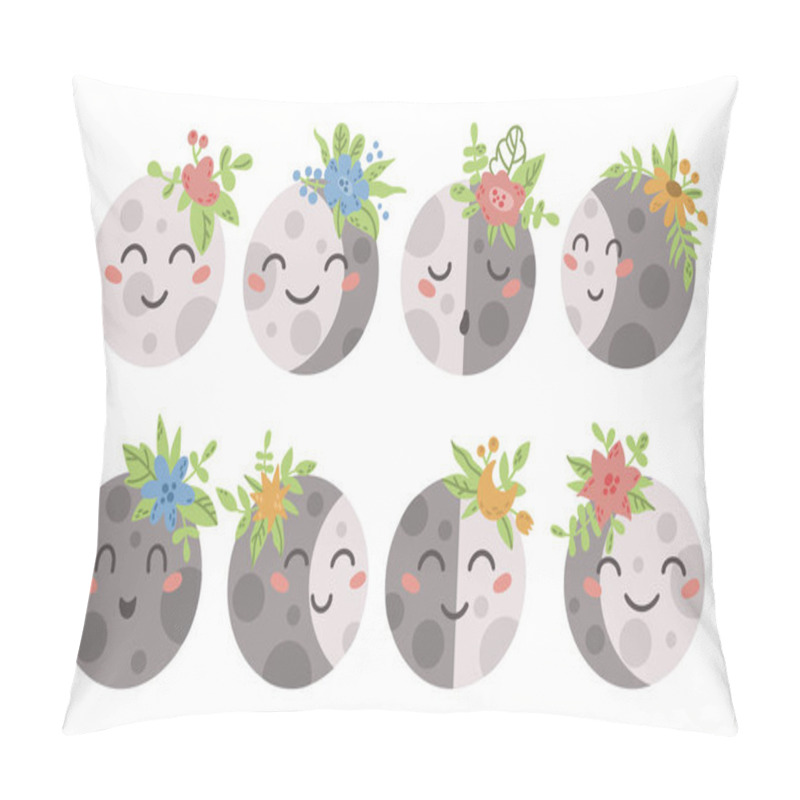 Personality  Cute Cartoon Boho Moon Phases Isolated Cliparts Set Pillow Covers