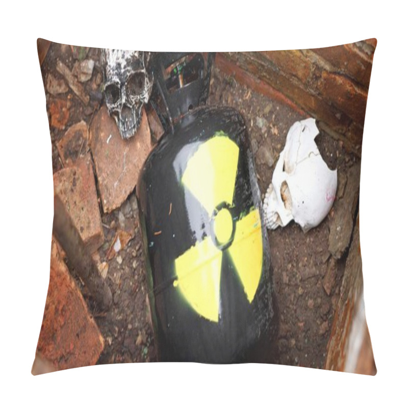 Personality  Nuclear Waste Between Skulls Close Up Pillow Covers