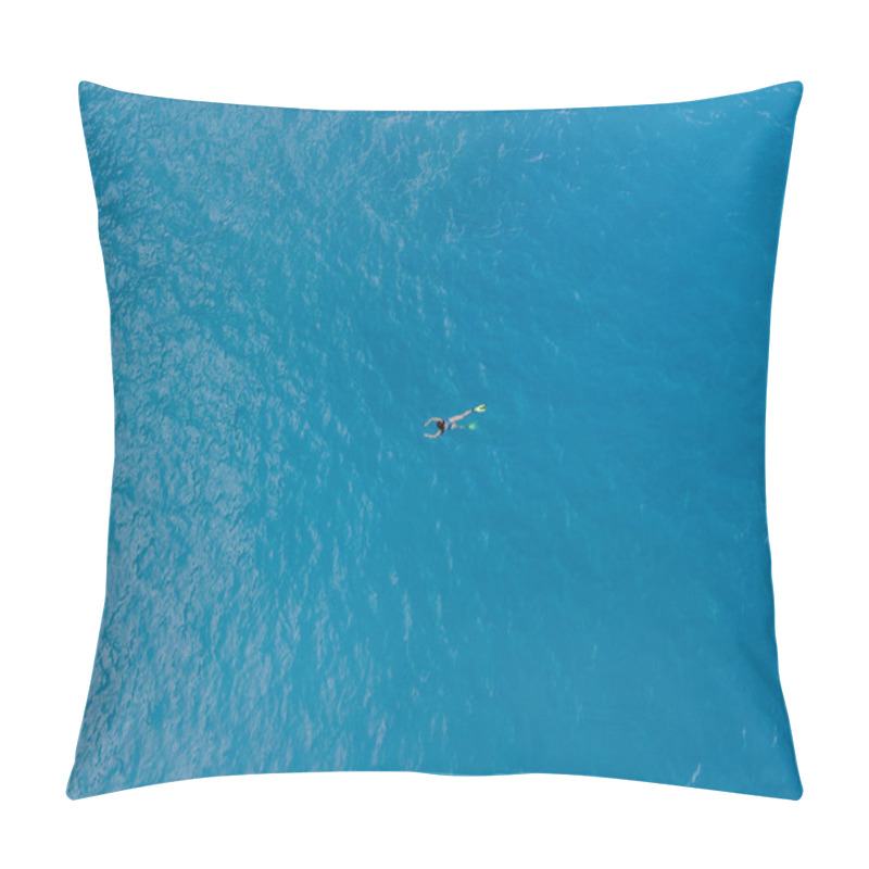 Personality  Overhead View Of Woman Swimming In Flippers In Blue Sea Water Pillow Covers