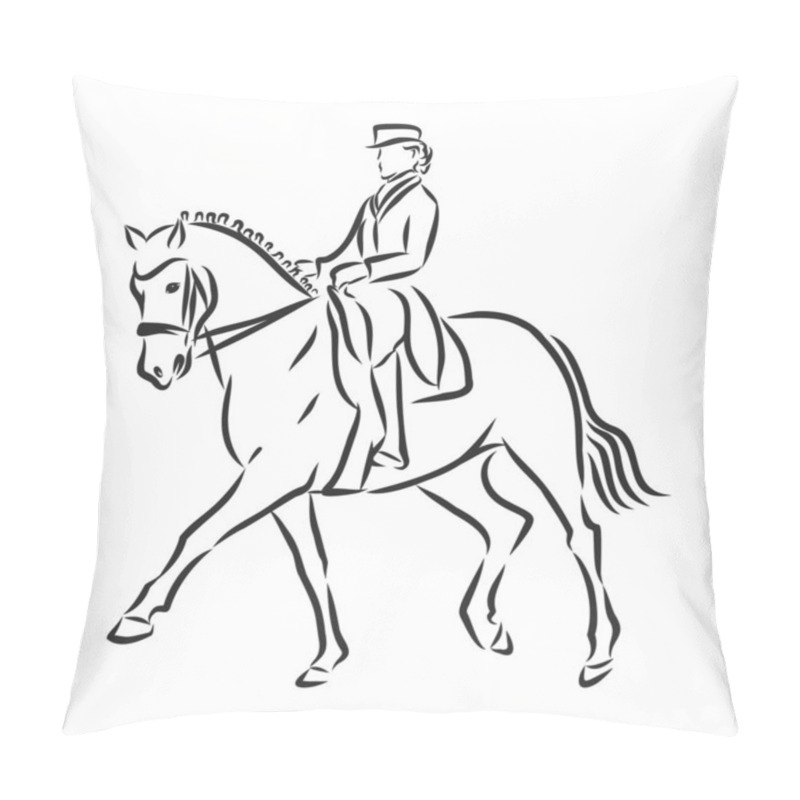 Personality  A Sketch Of A Dressage Rider On A Horse Executing The Half Pass. Pillow Covers