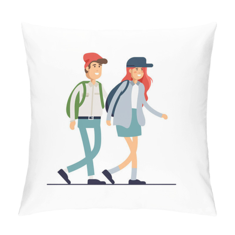 Personality  Colorful Vector Illustration Set Of Standing Happy Romantic Couples Walking Together. Flat Cartoon Hipster Characters Isolated On White Background. Pillow Covers