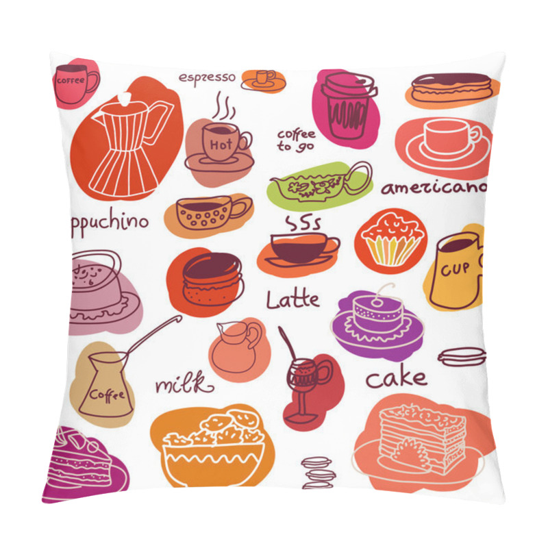 Personality  Coffee Cups And Sweet Cakes And Macaroons Set. Pillow Covers