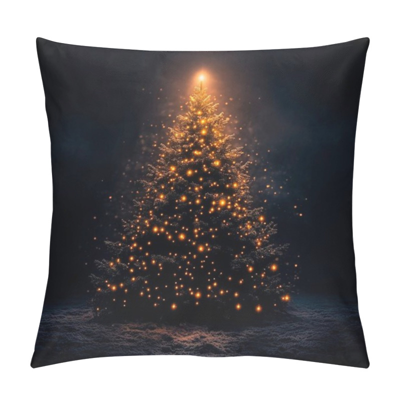 Personality  A Beautifully Lit Christmas Tree Glowing In The Dark Night. Pillow Covers