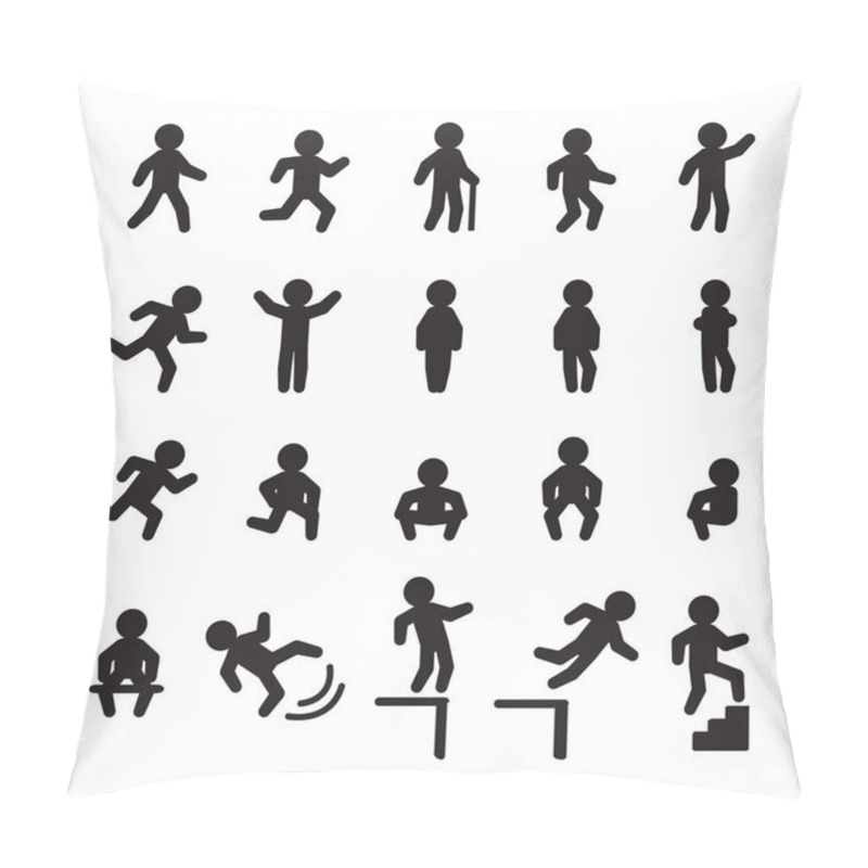 Personality  People Icon Set. People Running, Walking, Falling, Standing, And Sitting. Vector.  Pillow Covers