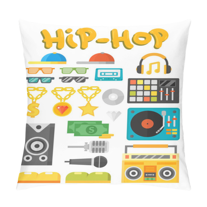 Personality  Hip Hop Accessory Musician With Microphone Breakdance Expressive Rap Symbols Vector Illustration. Pillow Covers