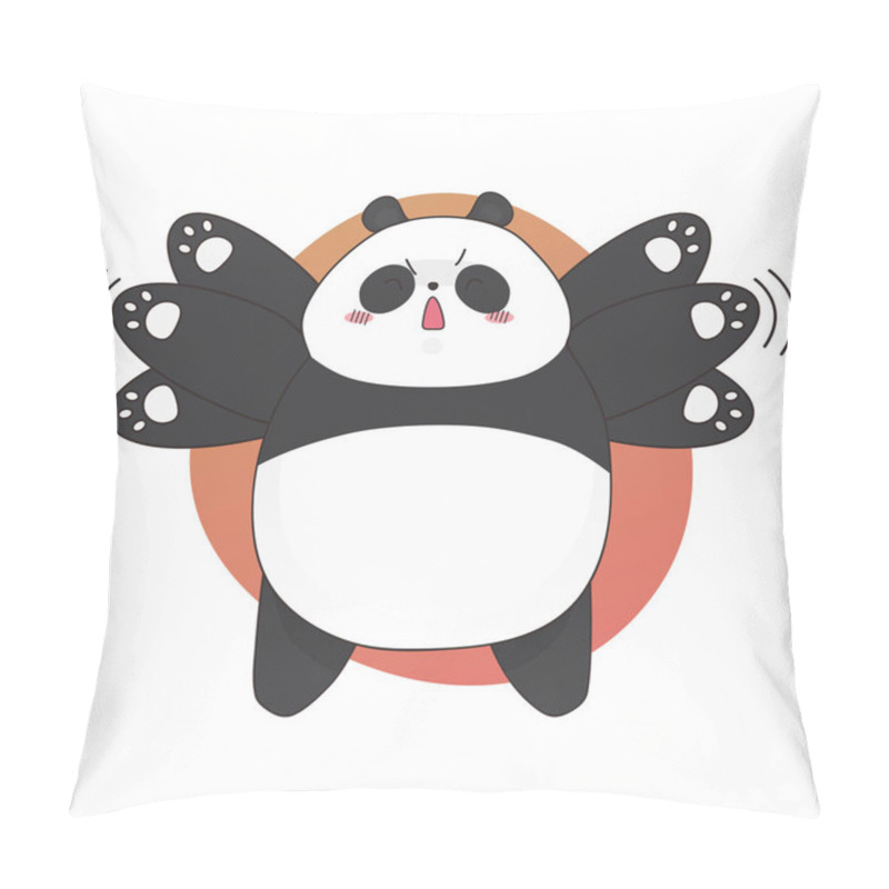 Personality  Boring Cute Angry Panda Cartoon Style. Vector Hand Drawn Illustration. Pillow Covers