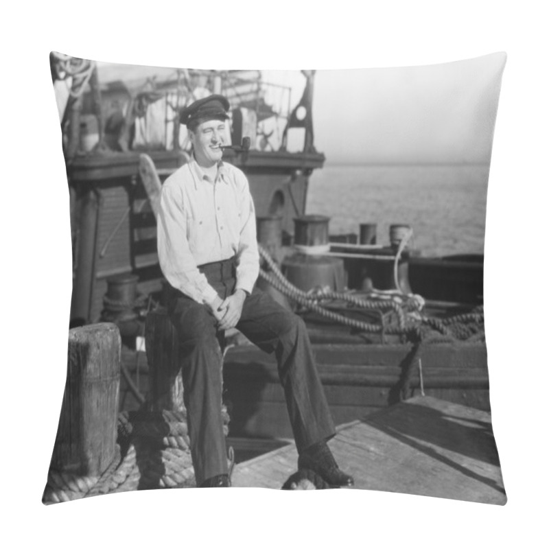 Personality  Portrait Of Smiling On Dock Near Boat Pillow Covers