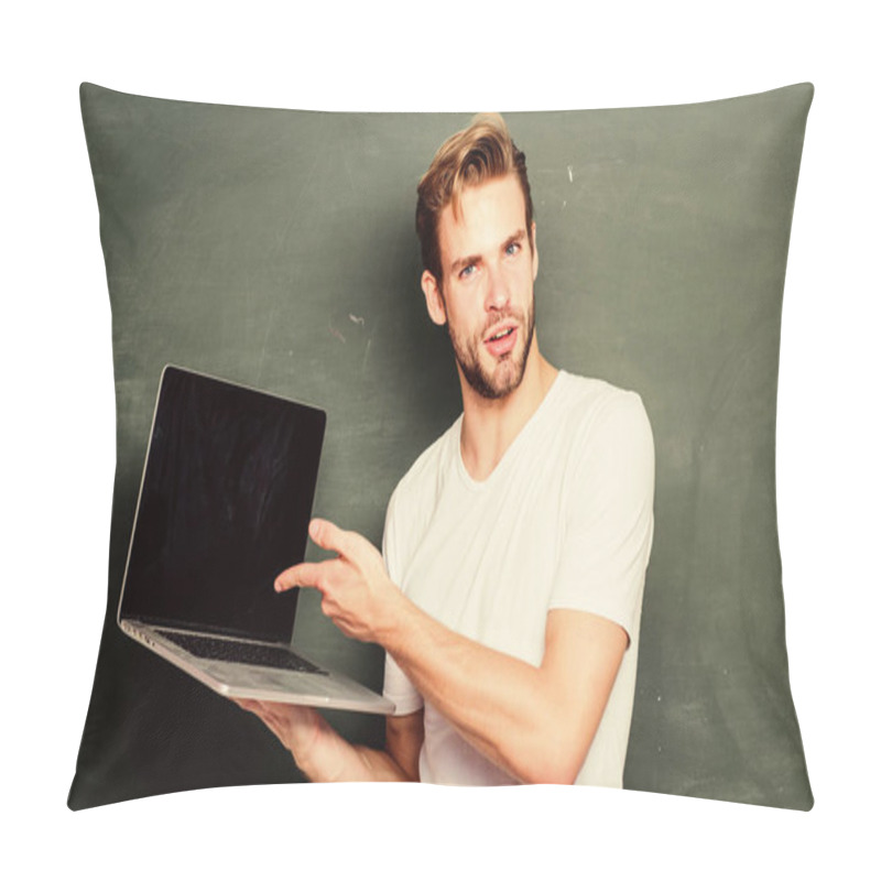 Personality  Apply Online Course For Programmers. Programming Web Development. Student Learn Programming Language. School Teacher Programming With Laptop. Handsome Man Use Modern Technology. Digital Technology Pillow Covers