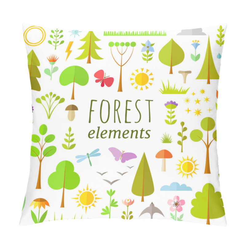 Personality  Forest Elements.. Set Of Icons On A Nature Theme. Vector Flat Design. Pillow Covers