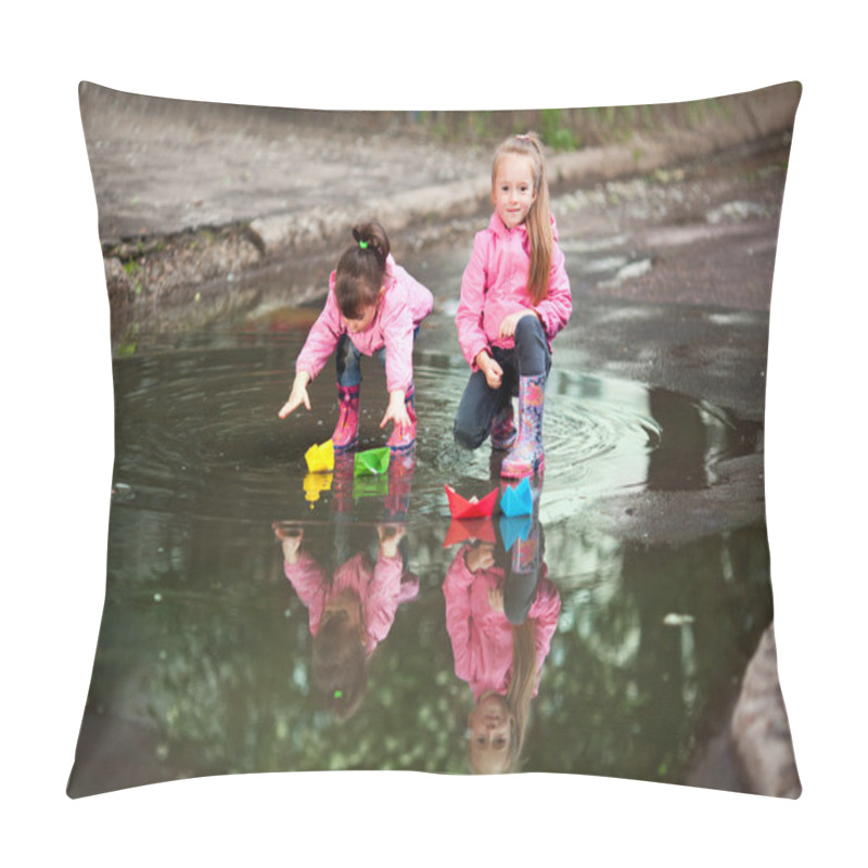 Personality  Girls Playing In Puddle Pillow Covers