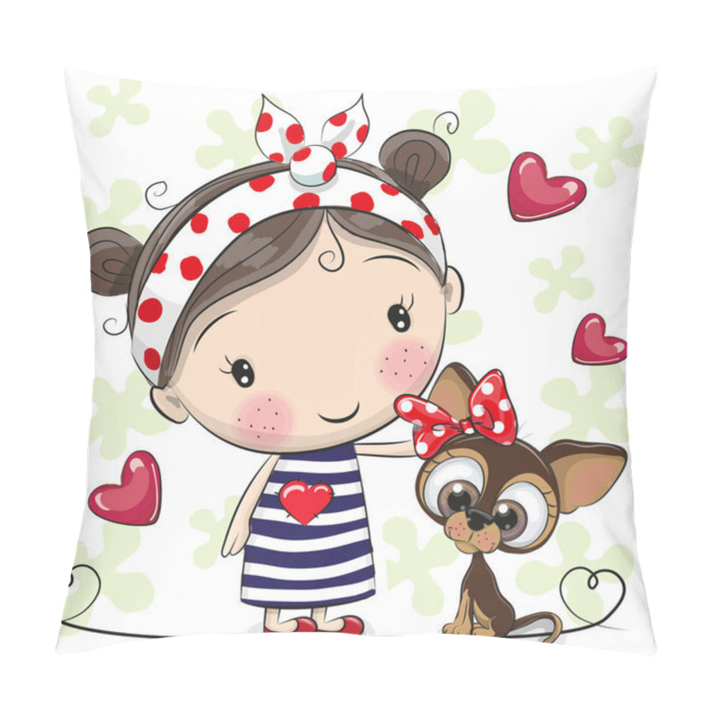 Personality  Cute Cartoon Puppy And A Girl Pillow Covers