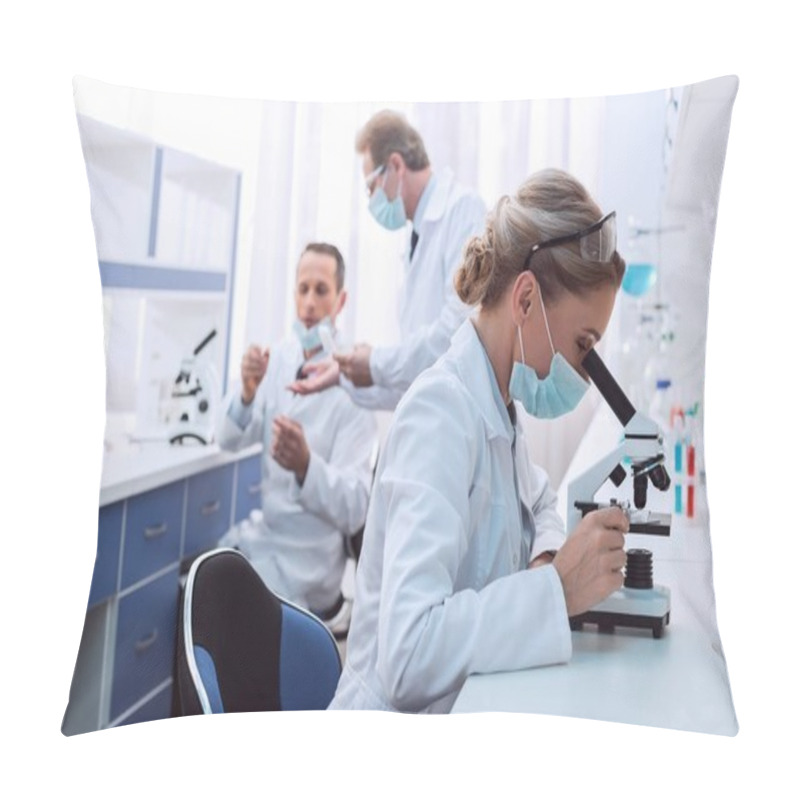 Personality  Chemist Doing Microscope Analysis Pillow Covers