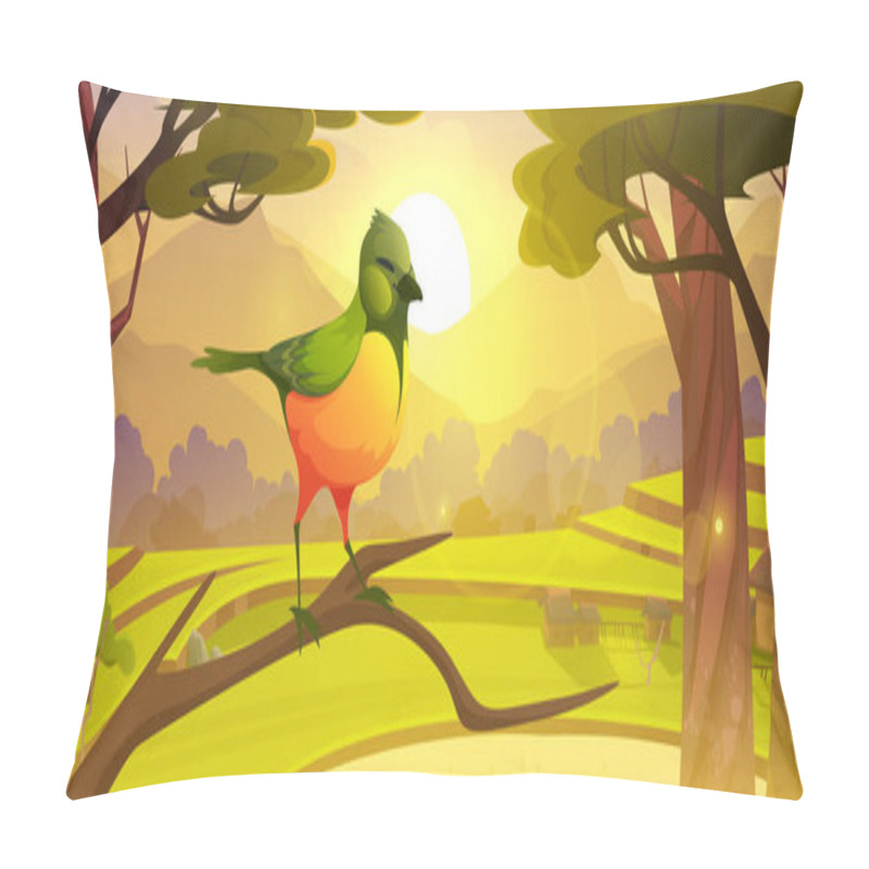 Personality  Cartoon Bird Sitting On Tree Branch, Cute Birdie Pillow Covers