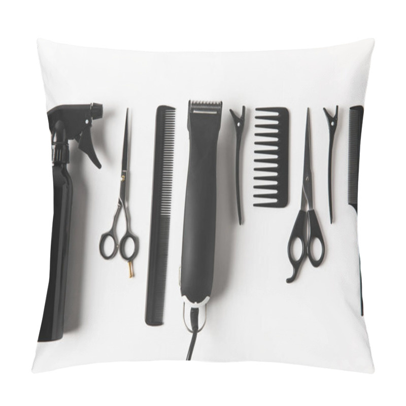 Personality  Top View Of Hair Clipper And Hairdressing Equipment In Row, On White Pillow Covers