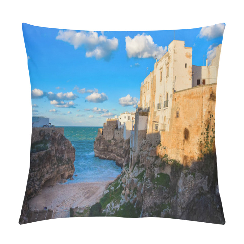 Personality  Winter Evening At Lama Monachile Beach, Polignano A Mare, Bari Province, Puglia Region In Southern Italy. Pillow Covers