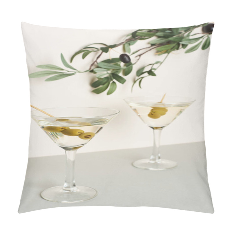 Personality  Martini Cocktails With Olive Branch Isolated On White Background Pillow Covers