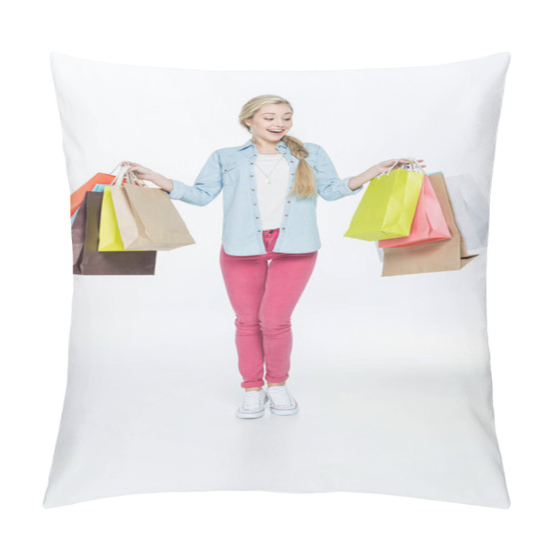 Personality  Woman With Shopping Bags Pillow Covers