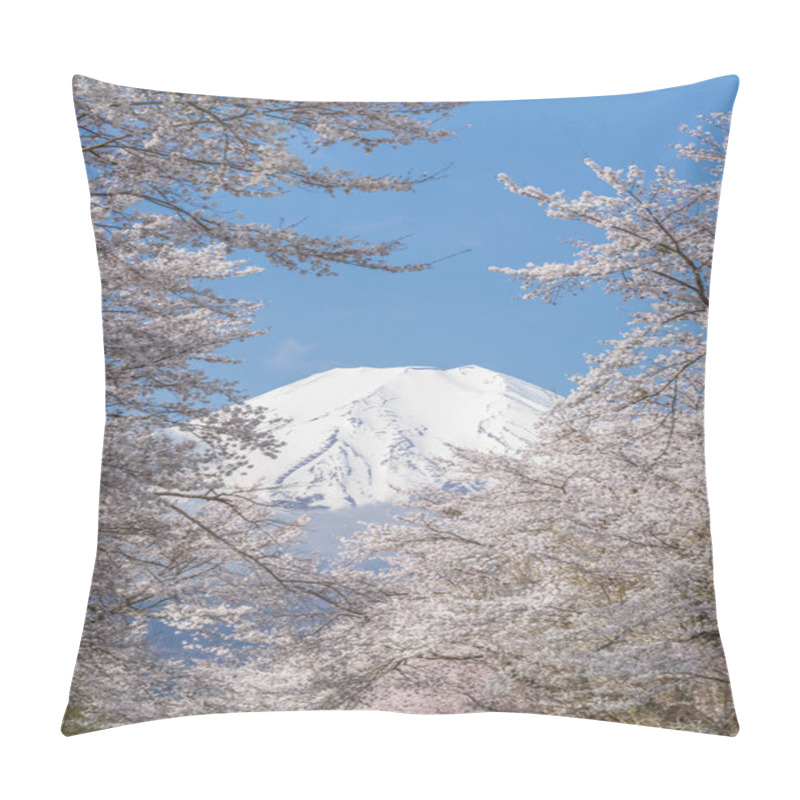 Personality  Sakura Tree And Mountain Fuji At Oshino Hakkai In Spring Season Pillow Covers