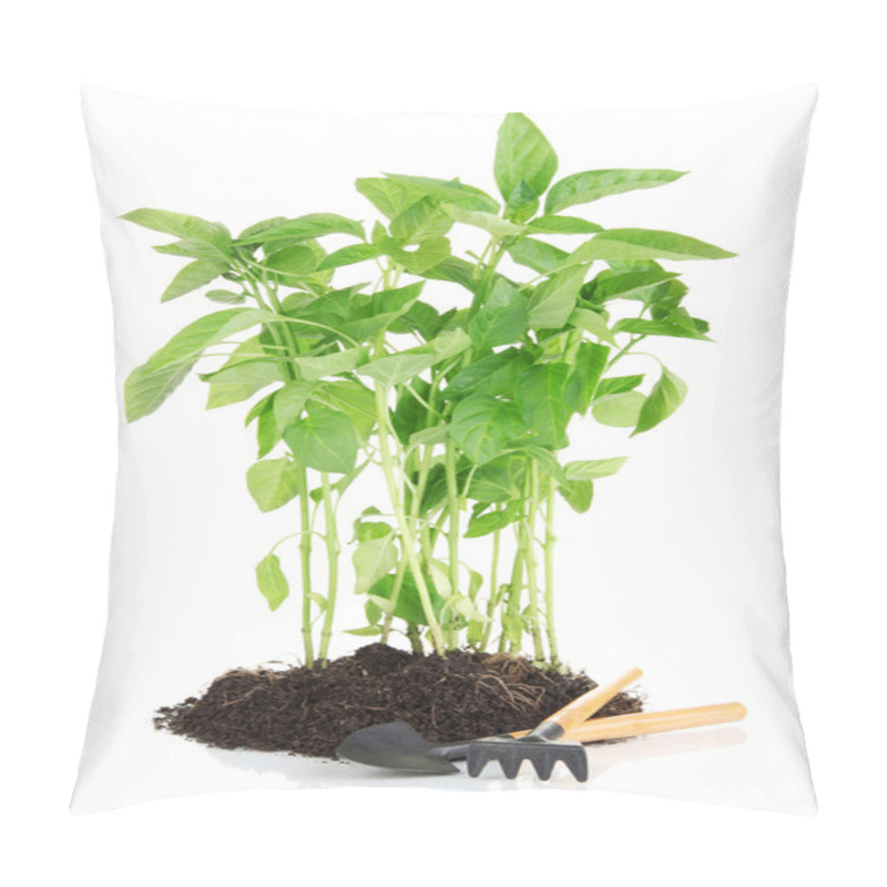 Personality  Pepper Seedlings With Garden Tools Isolated On White Pillow Covers