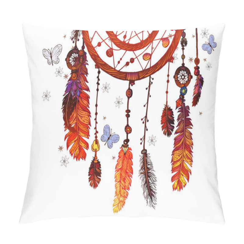 Personality  Background Of Textured Feathers And Crystals In Aztec Style. Border With Ornate Boho Vintage Style Summer T-shirt Design Pillow Covers