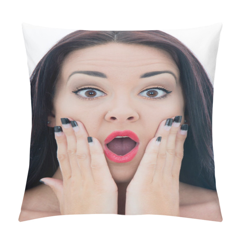 Personality  Close Up Portrait Of An Attractive Young Woman Looking Shocked O Pillow Covers