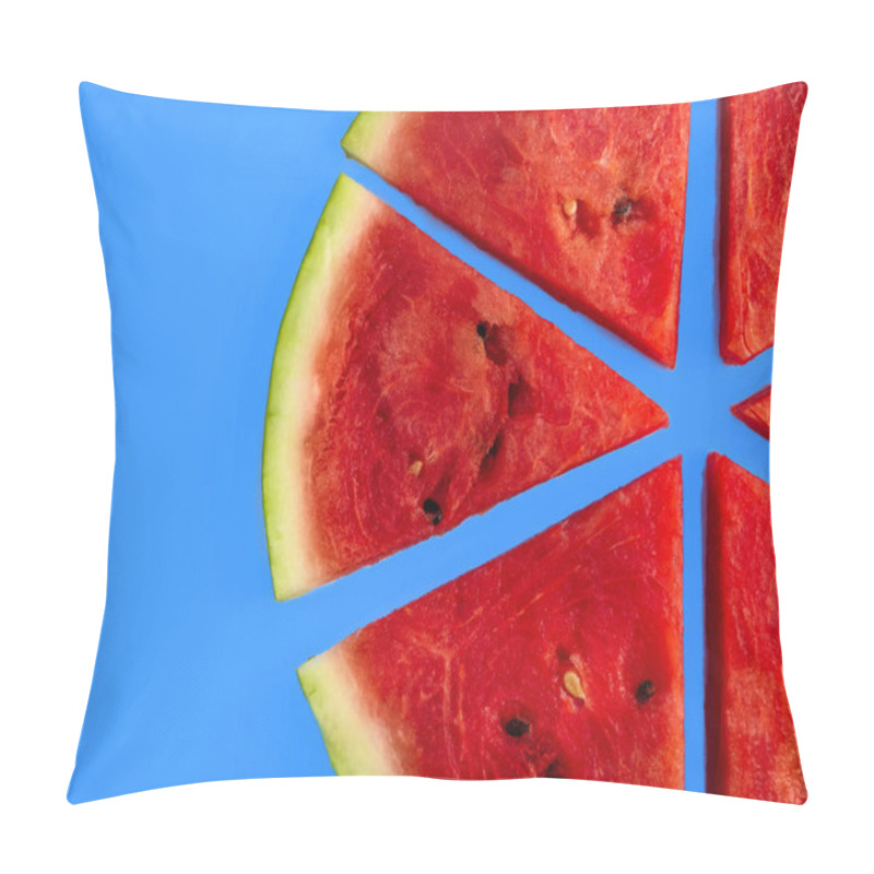 Personality  Slices Of Fresh Red Delicious Watermelon Are Laid Out In A Circle On A Colored Background. Pillow Covers