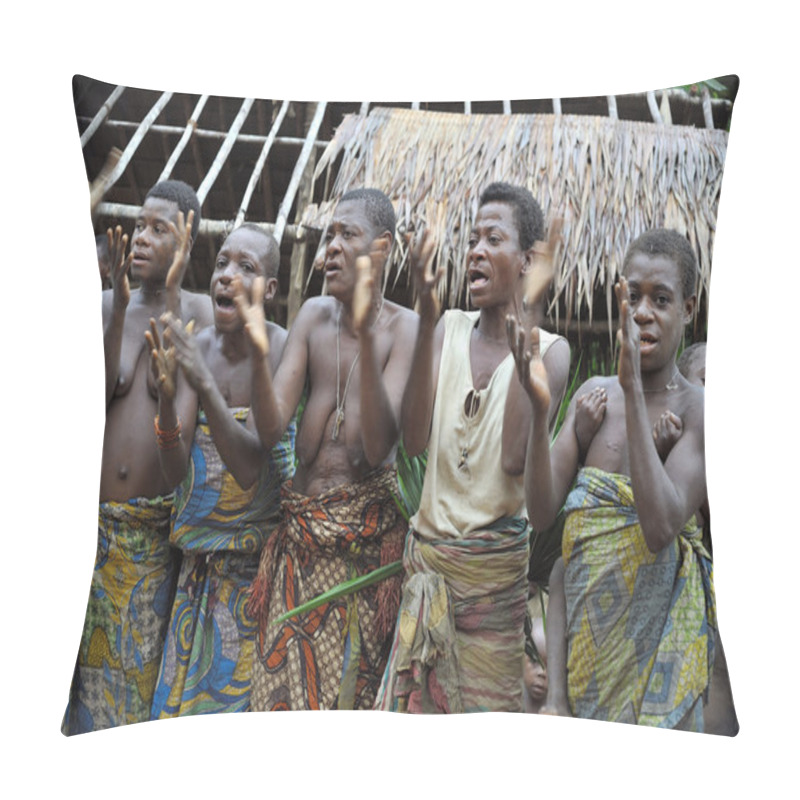 Personality  People From A Tribe Of Baka Pygmies In Village Of Ethnic Singing. Traditional Dance And Music Pillow Covers