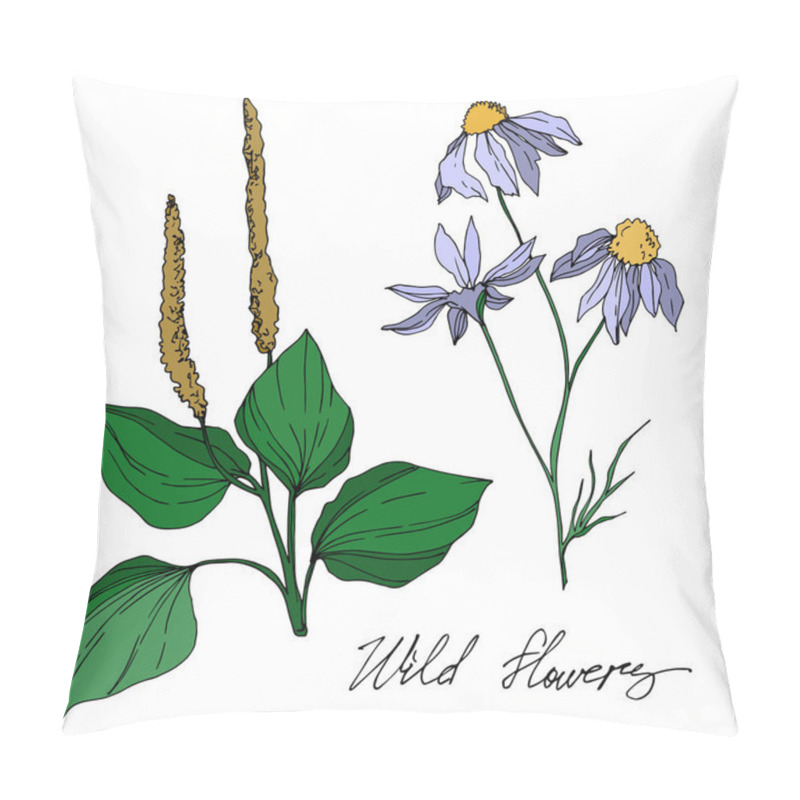 Personality  Vector Wildflowers Floral Botanical Flowers. Black And White Engraved Ink Art. Isolated Flower Illustration Element. Pillow Covers