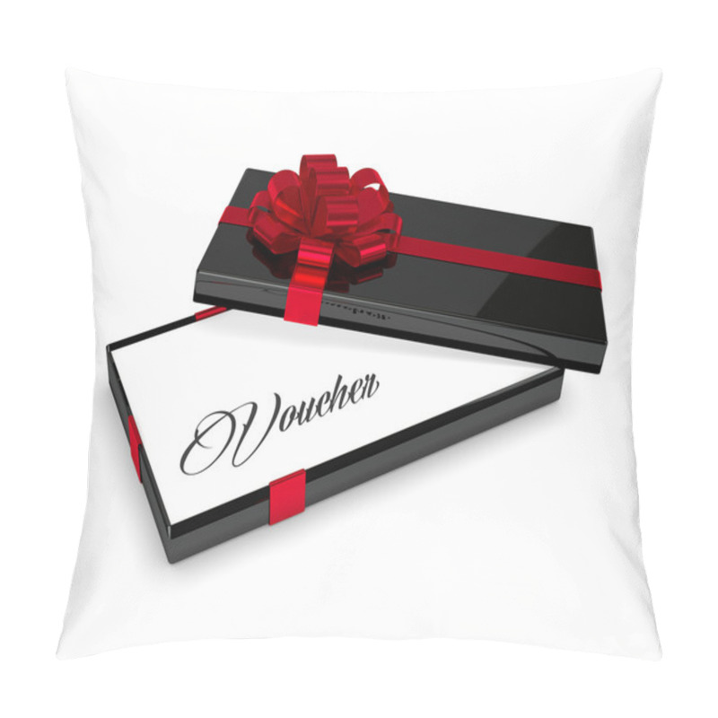 Personality  3d Rendering Of Voucher In Elegant Gift Box Isolated Over White  Pillow Covers