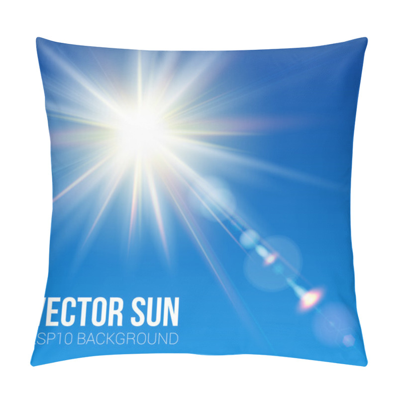 Personality  The Bright Sun Shines On A Blue Sky Background. Vector Illustration With Lens Flare Effect. Pillow Covers