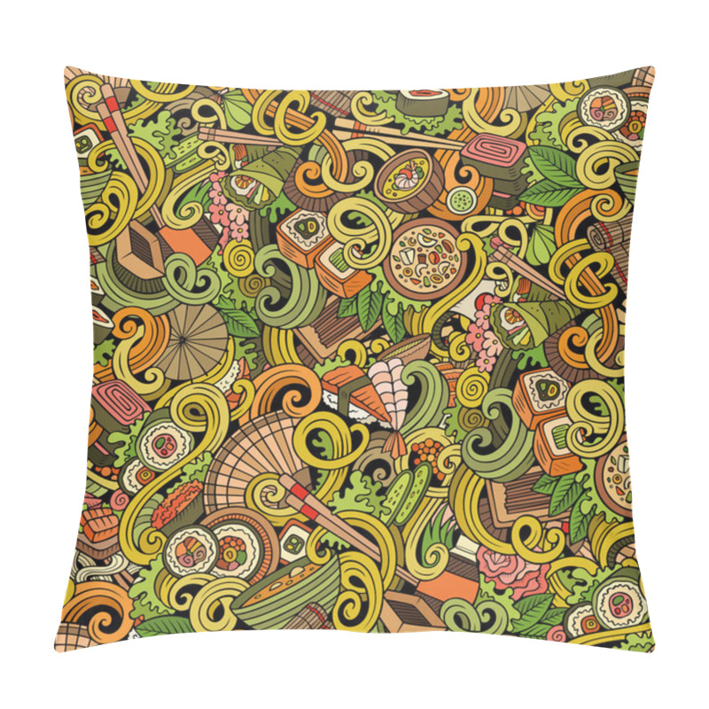 Personality  Cartoon Hand-drawn Doodles Of Japanese Cuisine Seamless Pattern Pillow Covers