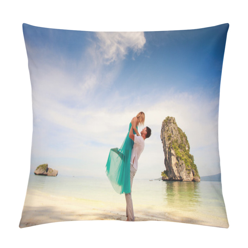 Personality  Young Happy  Couple On Honeymoon Pillow Covers