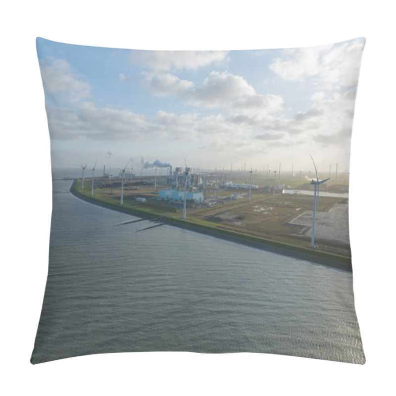 Personality  Eemshaven, Het Hogeland, 26th Of December 2022. Eemshaven Power Plant. Aerial Drone Video. Pillow Covers