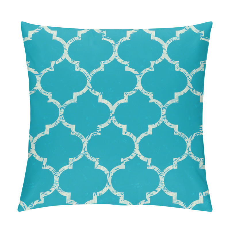 Personality  Beautiful Grunge Textured White Morrocan Trellis Design. Seamless Oriental Vector Pattern On Painterly Aqua Blue Background. Perfect For Wellbeing, Spa, Summer Products, Stationery, Packaging, Fabric Pillow Covers